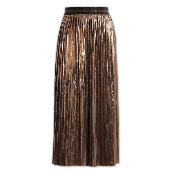 Ladies Metallic Bronze Pleated Skirt | Betty Bramble