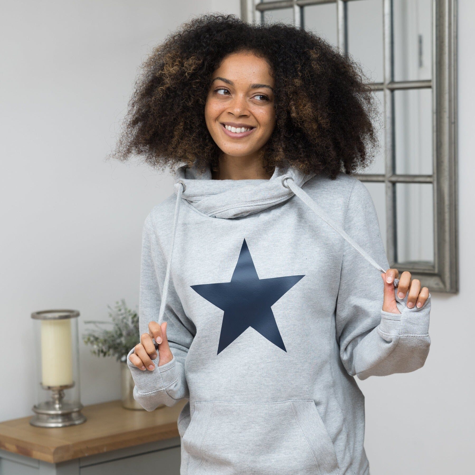 Navy Star Cowl Neck Sweatshirt - Star Hoodie - Star Sweatshirt