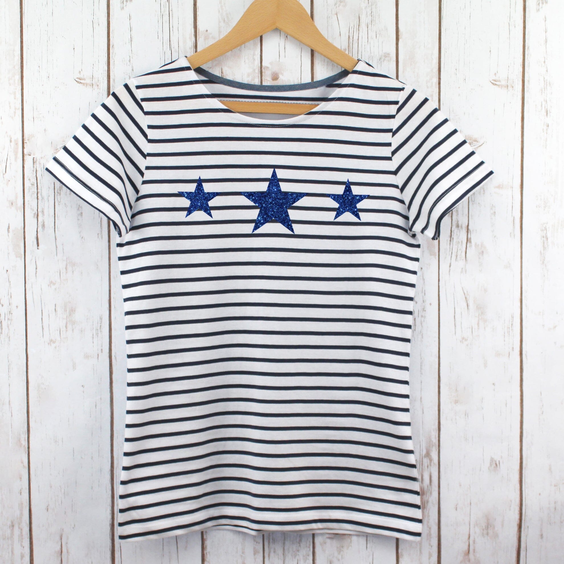 Triple Navy Glitter Stars Breton Striped T Shirt Betty Bramble