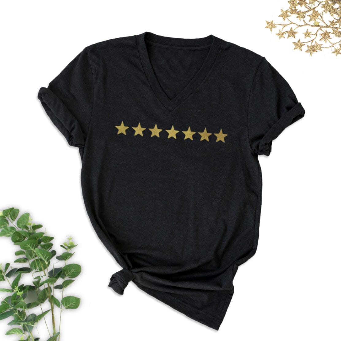 Mini Yellow Gold Stars V-Neck T-Shirt