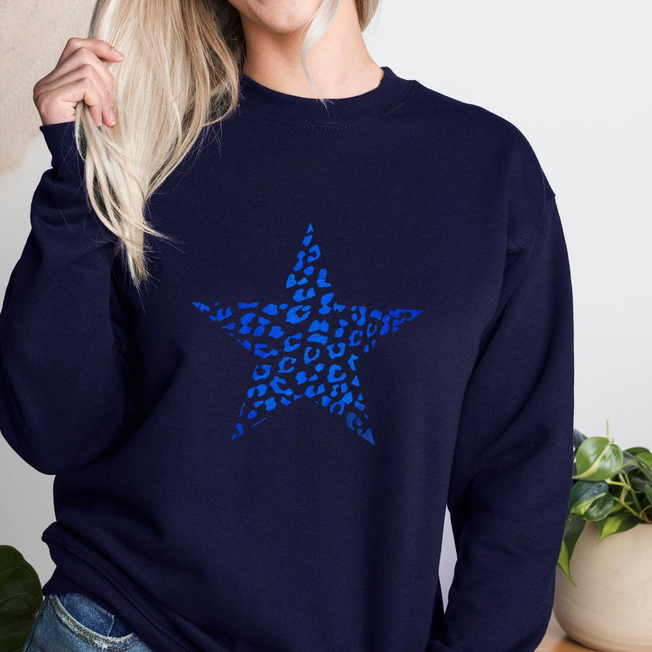 Lucky Brand Sweater Womens Medium Blue Leopard Animal Print