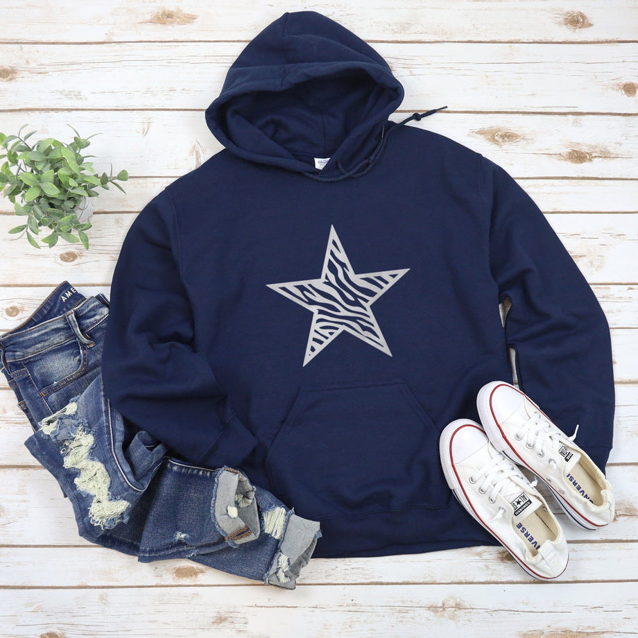 Zebra Star Navy Hoodie Ladies Hooded Sweatshirt Animal Print Hoodie Betty Bramble